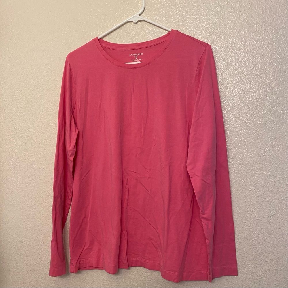 Lands End crew neck fitted cotton rayon long sleeve top shirt barbie pink XL